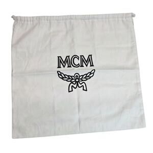 MCM White & Black 100% Cotton Drawstring Dust Bag Purse Cover 14" x 14"